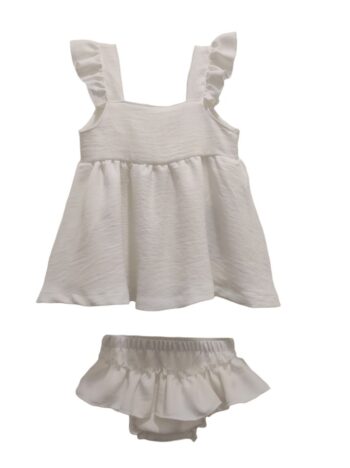 Παιδικό φόρεμα λευκο με βολάν και βρακάκι με βολάν - Image 3