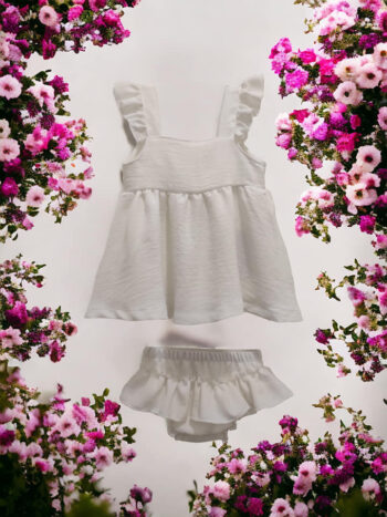 Παιδικό φόρεμα λευκο με βολάν και βρακάκι με βολάν - Image 1