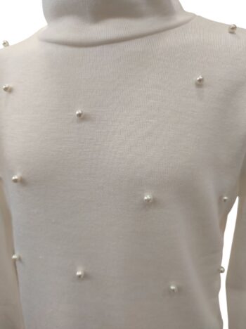 Πλεκτο μπλουζάκι ζιβάγκο με πέρλες εκρού χρώμα - Image 2