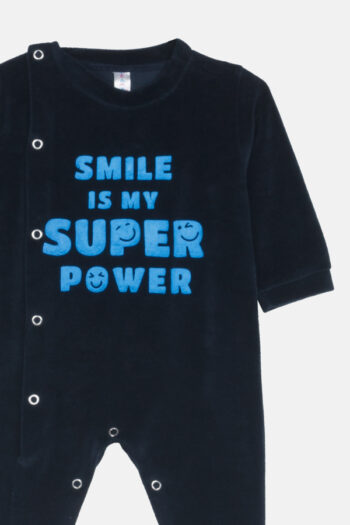 Ολόσωμο βελουτέ φορμακι SUPER POWER μπλε χρώμα - Image 2