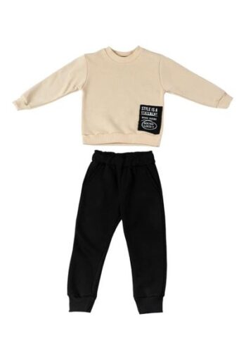 Φόρμα φούτερ 602 μπεζ-μαύρο χρώμα - Image 1