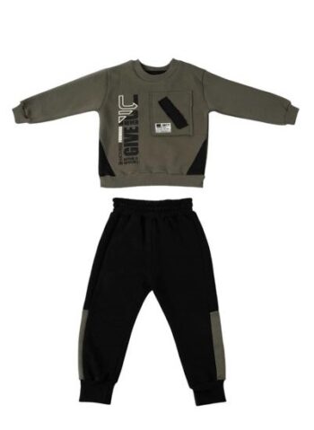 Φόρμα φούτερ 608 χακί-μαύρο χρώμα - Image 1