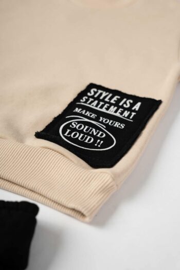 Φόρμα φούτερ 602 μπεζ-μαύρο χρώμα - Image 3