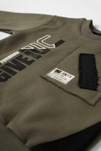 Φόρμα φούτερ 608 χακί-μαύρο χρώμα - Image 2