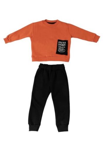 Φόρμα φούτερ 602 πορτοκαλί-μαύρο χρώμα - Image 3