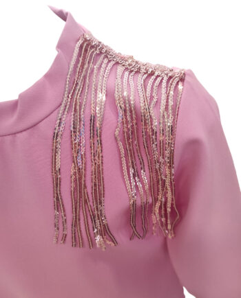 Σετ πουκαμίσα με κρόσσια παγιετα στους ωμούς και φούστα με ροζ παγιετες - Image 6