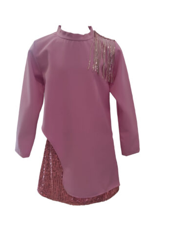 Σετ πουκαμίσα με κρόσσια παγιετα στους ωμούς και φούστα με ροζ παγιετες - Image 1