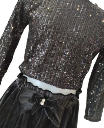 Σετ τοπ με παγιετα και μπάλου βελούδο φούστα - Image 2