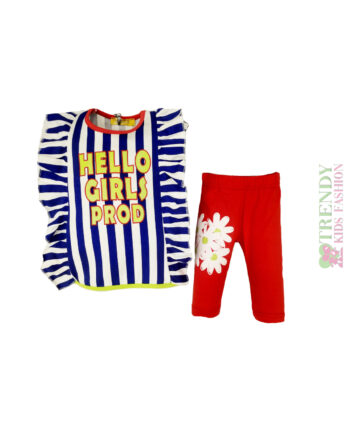 Σετ μπλούζα ριγέ μπλε με κολαν κόκκινο "HELLO GIRL" - Image 1