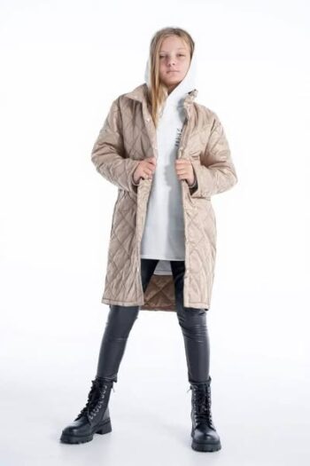 Καπιτονέ τζάκετ μακρυ σε μπεζ χρώμα - Image 2