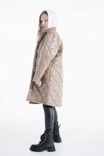 Καπιτονέ τζάκετ μακρυ σε μπεζ χρώμα - Image 1