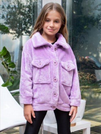 Παιδική χειμερινή ζακέτα fleece για κορίτσι μοβ με κουμπιά - Image 1