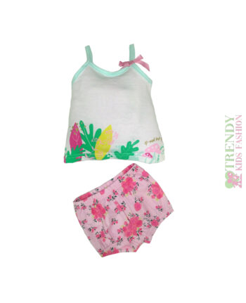 Σετ μπλούζα λευκή και κολάν ροζ φλοράλ - Image 1