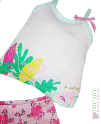 Σετ μπλούζα λευκή και κολάν ροζ φλοράλ - Image 2