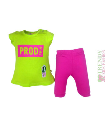 Σετ μπλουζάκι λαχανί με κολάν ροζ - Image 1