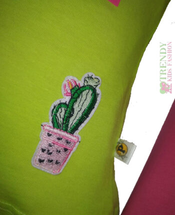 Σετ μπλουζάκι λαχανί με κολάν ροζ - Image 3