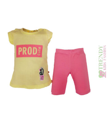 Σετ μπλουζάκι κίτρινο με κολάν ροζ - Image 1