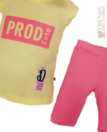 Σετ μπλουζάκι κίτρινο με κολάν ροζ - Image 2