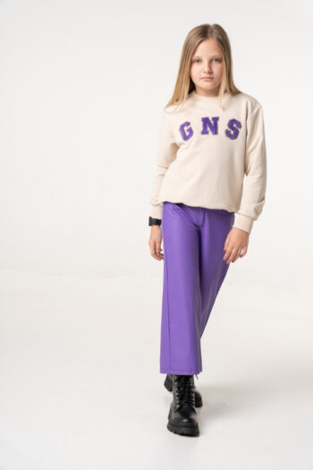 Παντελόνι δερματίνη μωβ και μαύρο χρώμα - Image 4