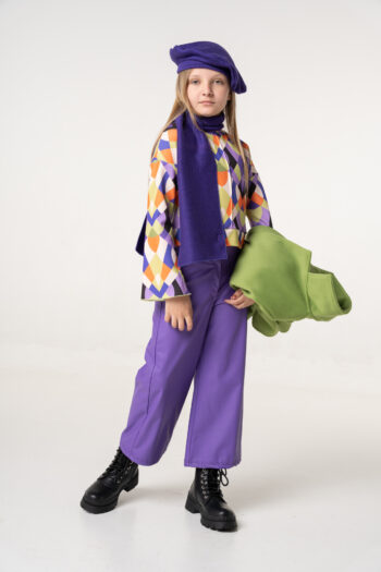 Παντελόνι δερματίνη μωβ και μαύρο χρώμα - Image 2