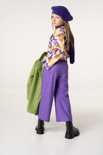 Παντελόνι δερματίνη μωβ και μαύρο χρώμα - Image 1