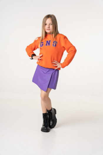 Φούστα-σορτς δερματίνη μωβ και μαύρο χρώμα GNS390 - Image 3