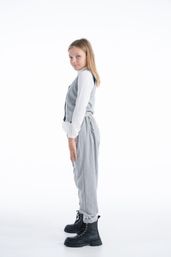 Σετ 3τεμ. γιλέκο μπλούζα και παντελόνι γκρι ριγέ - Image 4