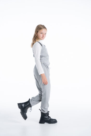 Σετ 3τεμ. γιλέκο μπλούζα και παντελόνι γκρι ριγέ - Image 2