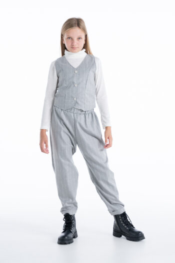 Σετ 3τεμ. γιλέκο μπλούζα και παντελόνι γκρι ριγέ - Image 1