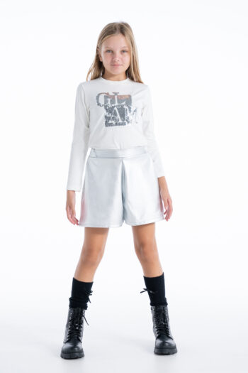 Δερμάτινο φούστα-σορτς ασήμι χρώμα - Image 1