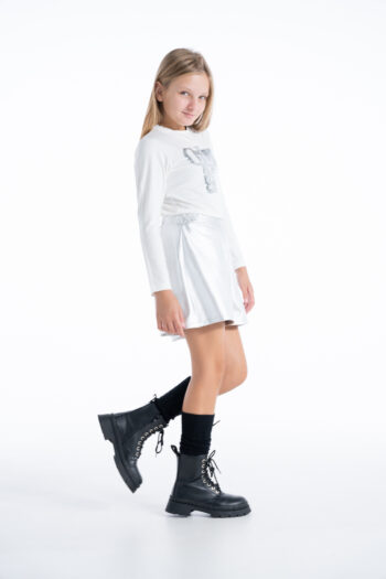 Δερμάτινο φούστα-σορτς ασήμι χρώμα - Image 2