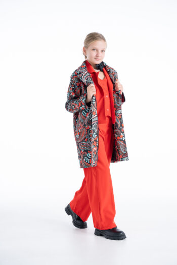 Παλτό για κορίτσια εμπριμέ κόκκινο χρώμα - Image 3