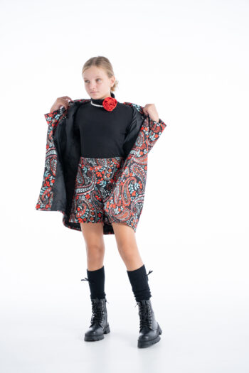 Παλτό για κορίτσια εμπριμέ κόκκινο χρώμα - Image 5