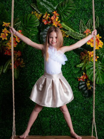 Φούστα κοριτσιών lurex μπεζ shiny με πιέτες - Image 1