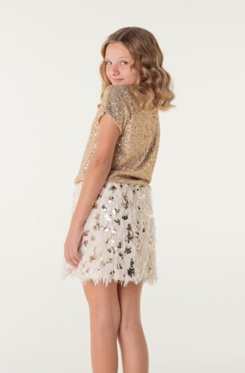 Σετ τοπ μακριά μανίκια με παγιετες και φούστα με πούπουλα - Image 8