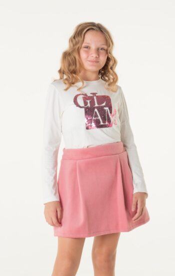 Φούστα με πιέτες φερμουάρ πίσω και λάστιχο 3 cm στην μέση ροζ χρώμα - Image 7