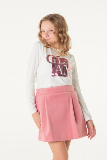 Φούστα με πιέτες φερμουάρ πίσω και λάστιχο 3 cm στην μέση ροζ χρώμα - Image 1