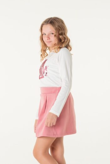 Φούστα με πιέτες φερμουάρ πίσω και λάστιχο 3 cm στην μέση ροζ χρώμα - Image 5