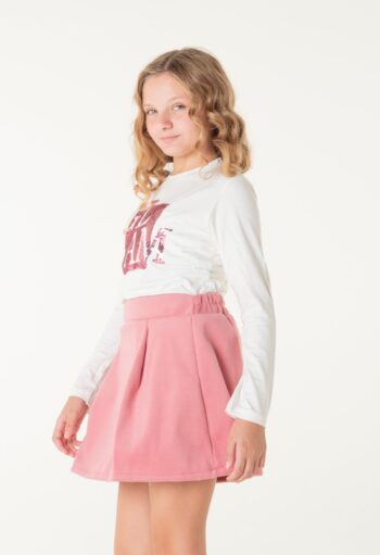 Φούστα με πιέτες φερμουάρ πίσω και λάστιχο 3 cm στην μέση ροζ χρώμα - Image 2