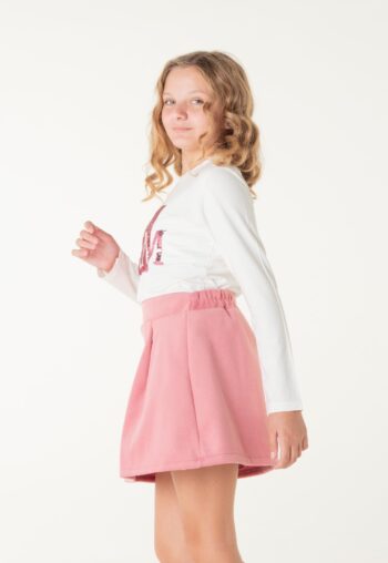 Φούστα με πιέτες φερμουάρ πίσω και λάστιχο 3 cm στην μέση ροζ χρώμα - Image 3