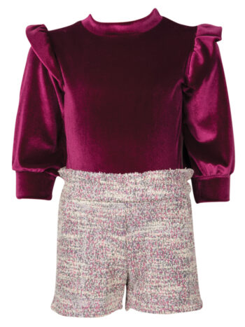 Σετ με σορτσάκι μπούκλε και βελουτέ μπλούζα - Image 1
