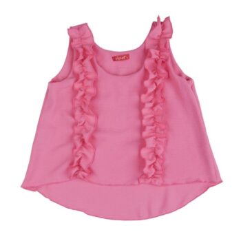 Μπλούζα ροζ ασύμμετρη σε κλος γραμμή με κάθετα βολάν από τον ώμο μέχρι το στρίφωμα. (Αντιγραφή) - Image 2