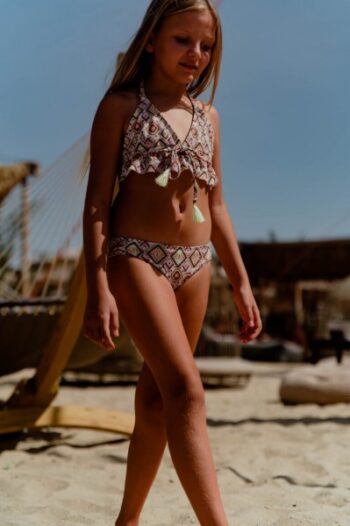 Σετ μπικίνι lime μπόχο με φούντες lime - Image 2