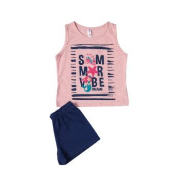 ΠΥΖΑΜΑ ΡΟΖ/ΜΠΛΕ NAVY ΜΕ ΤΥΠΩΜΑ - DREAMS - Image 1