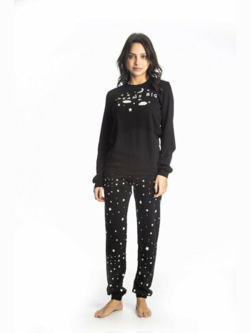 Χειμερινό Γυναικείο Σετ Πιτζάμας Μαύρο - Image 1