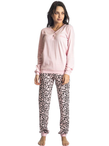 Χειμερινό Γυναικείο Σετ Πιτζάμας Βαμβακερό Ροζ - Image 1