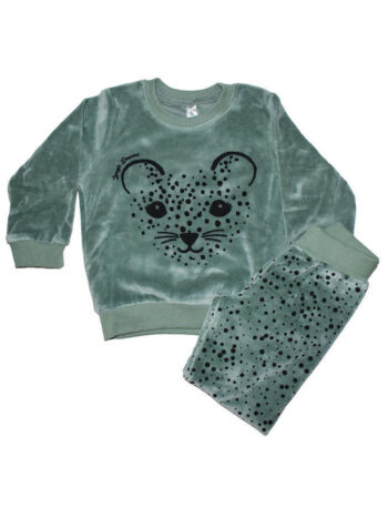 Παιδική Πιτζάμα Χειμωνιάτικη Βελούδινη Λαδί - Image 2