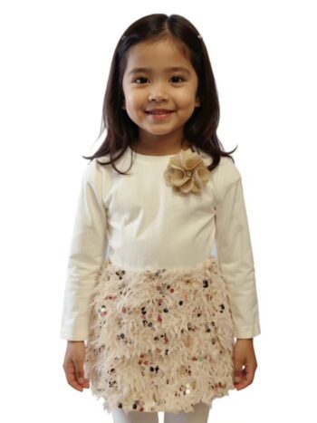 Σετ μπλούζα και φούστα μπεζ-χρυσού - Image 2