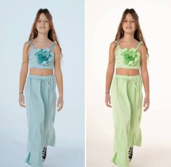 Σετ παντελόνι με κροπτοπ με λουλούδι - Image 1