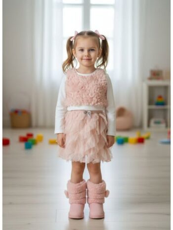 Σετ 3τεμ. ροζ φούστα τοπ και μπλουζάκι - Image 1